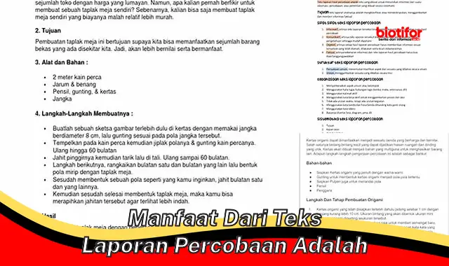 manfaat dari teks laporan percobaan adalah